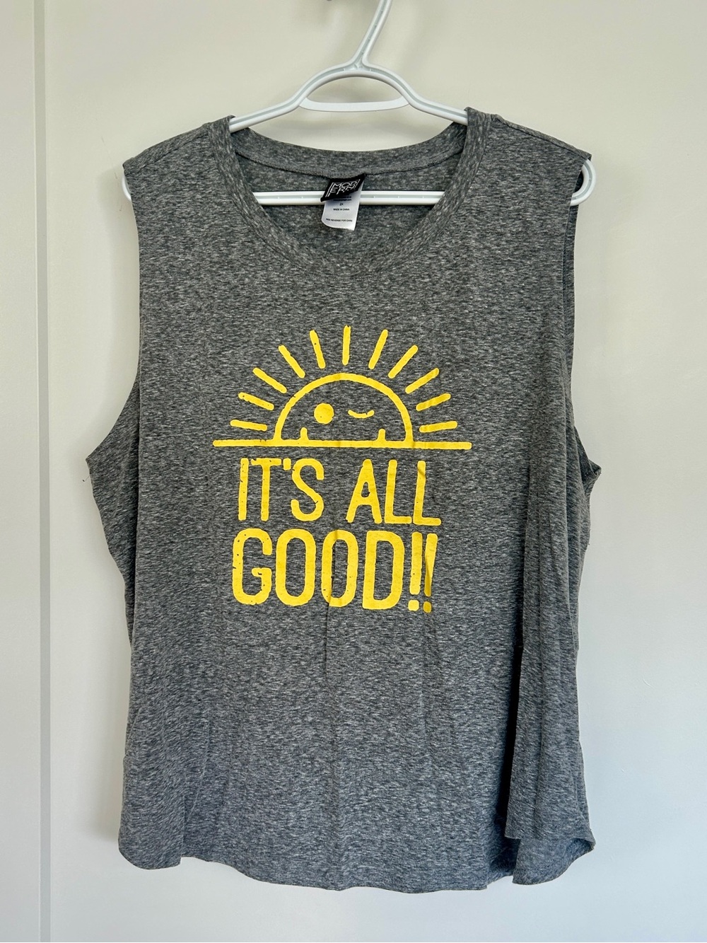 Modern Lux Gray Muscle Tee with Yellow "It's All Good" Graphic